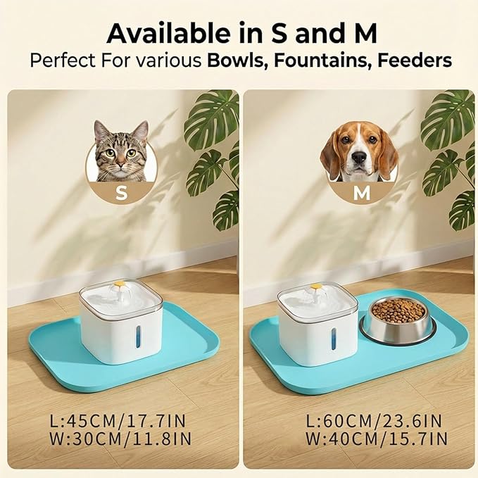 Waterproof Silicone Pet Feeding Mat Blue with Raised Edge,24" x 16"Non-Skid Spill Proof Dog Bowl Mats, Easy Clean Cat Bowls Placemat for Cats and Dogs