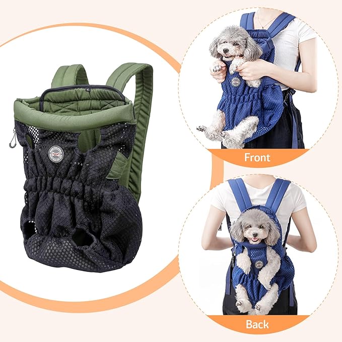 Dog Backpack Carrier Small Dog Backpack, Pet Dog Front Backpack Legs Out Dog Chest Carrier for Small Dogs, Cat Backpack Carrier Dogs Travel Back Pack Hands-Free Hiking Bike Motorcycle (Size:11–19 lbs)