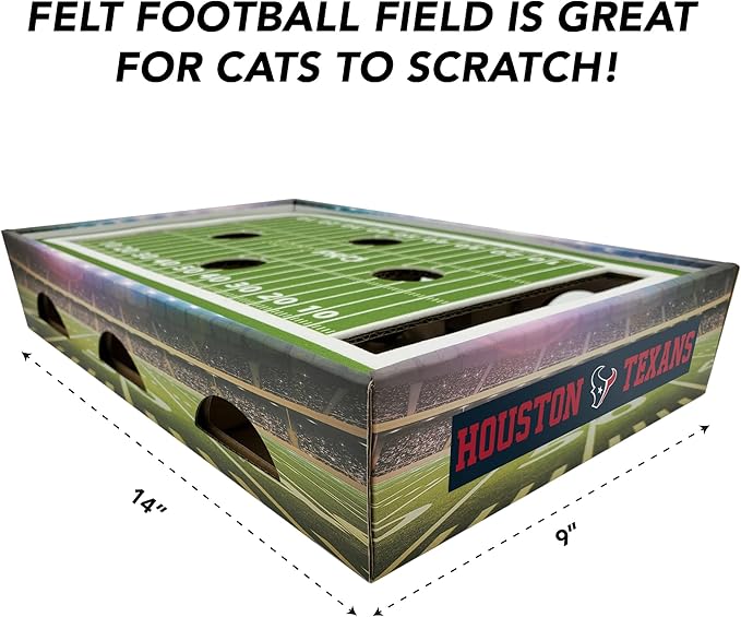 NFL Houston Texans Felt Football Field Cat Scratcher - Cat Toy with Jingle Balls for Lounge & Play