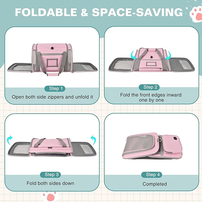 Soft Cat Carrier for Pets Up to 20 Lbs, Collapsible Cat Carrier Bag with Privacy Curtains, Airline Approved Small Pet Carrier for Small Medium Cats Dogs Puppy, Washable Soft Pet Travel Bag Dog Carrier