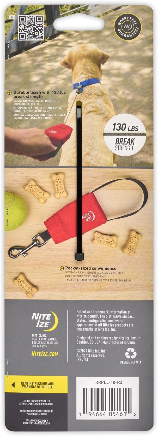 Nite Ize RadDog Retractable Pocket Leash - Durable & Comfortable - Compact Retractable Leash for Dog Walking - Portable & Sturdy for Everyday Use - Red, Large
