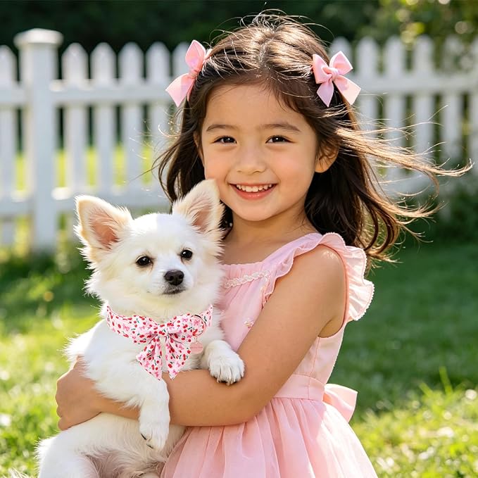 Spring and Summer Dog Collar with Bow Tie, Cherry Bowtie Collar Adjustable for Girl Boy Dog, Spring Pink Bow Collar for Dogs, XS