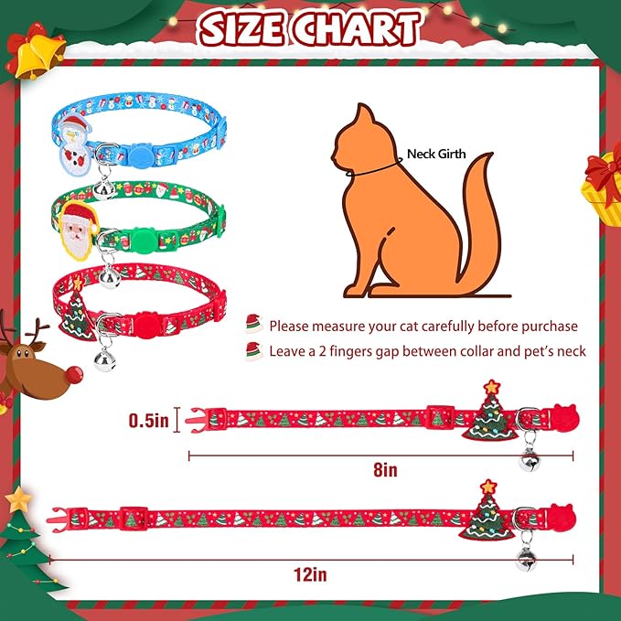 PUPTECK Cat Collar Breakaway with Bells, Kitten Collar Outfit Adjustable for Girl Boy Small Pet Puppy Bunny, Cute Costume Accessory with Safety Release Buckle (Sticker-Christmas)