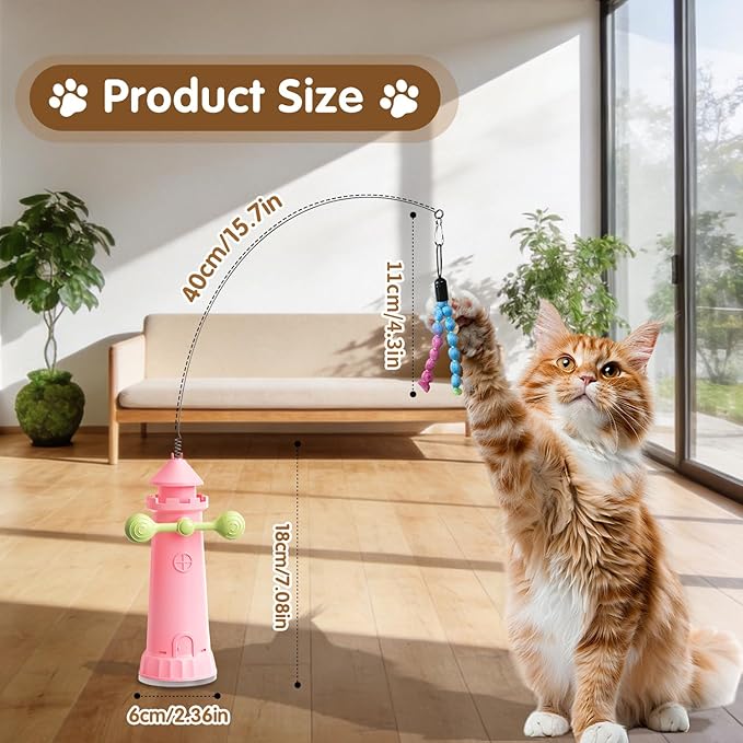 Interactive Cat Toys for Indoor Cats, 2-in-1 Handheld/Suction Cup cat Teaser, Comes Yarn Ball Accessories, can be Used as a cat Toy to Help Cats Exercise and Relieve Boredom and Anxiety