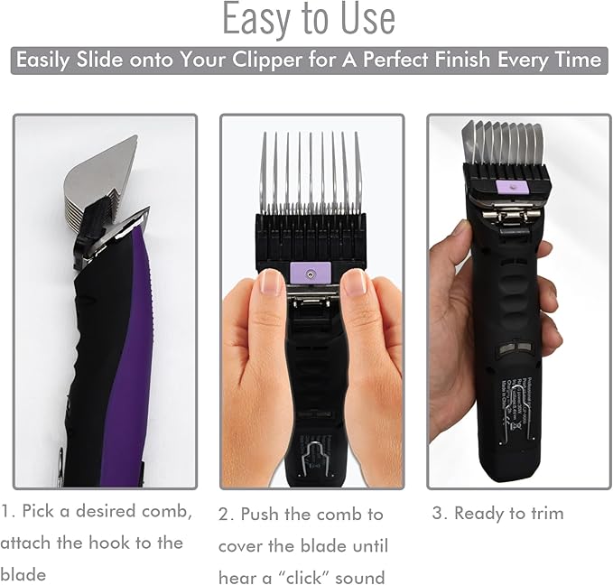 Professional A5-Style Animal Clipper Stainless Steel Color-Coded Snap-on Attachment Guard Guide Comb, 1/8"-1" Compatible with Wahl KM Series Oster A5 Andis Detachable Blade Pet Dog Groomers (#8-1")