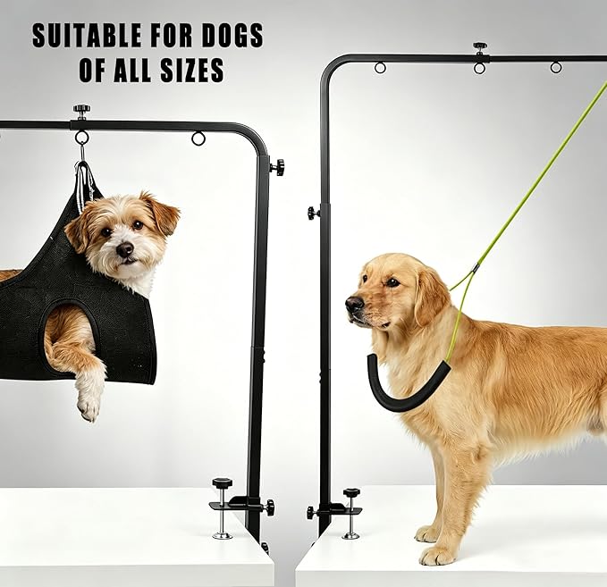Dog Grooming Table Arm with Hammock 42'' Height, 27''39'' Width, Clamp Fits up to 2.76'', with Hammock & 2 Nooses Portable Pet Grooming Station for Nail Trimming, Cats & Dogs at Home