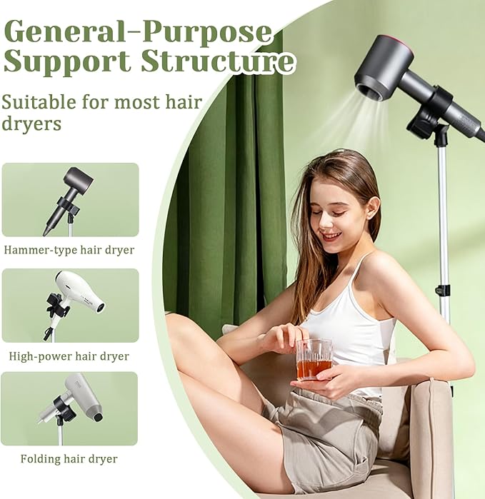 Hair Dryer Stand, 30-59 Inch Adjustable Blow Dryer Holder, Hair Dryer Holder With Tripod and Universal Clip, Foldable storage Hair Dryer Holder Stand, Hair rack, Use for Home Styling and Pet Grooming, Black