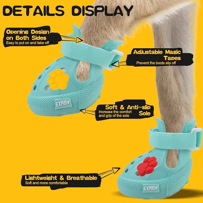 EVA Dog Shoes- Non-Slip Waterproof Dog Booties for Hot Pavement, Easy ON & Off, Reflective Adjustable Pet Boots & Paw Protectors, Rugged Sole for Small Medium Large Dog Outdoor Walking (Aqua Green, L)