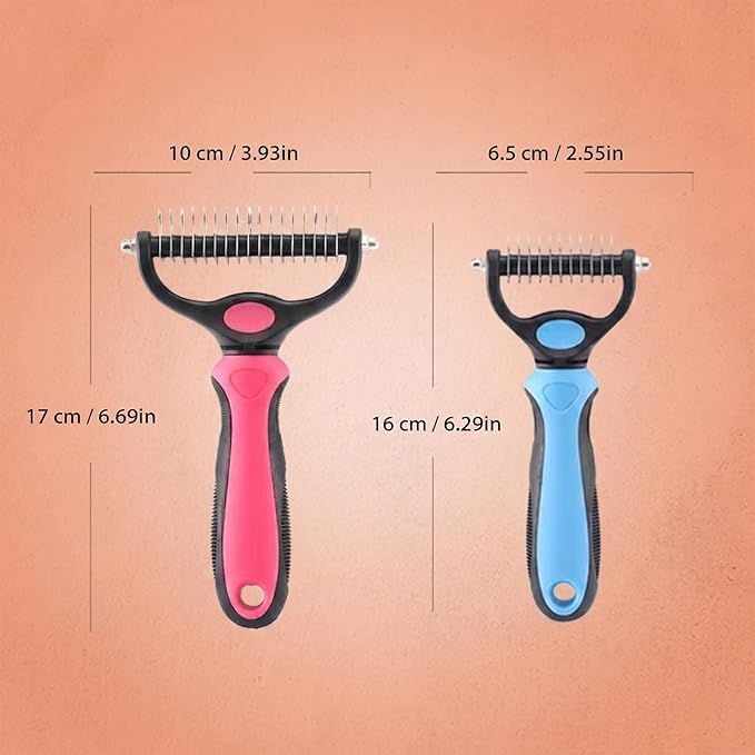 Sakerplus Pet Grooming Tool for Dogs & Cats, Professional Deshedding & Dematting Brush, Stainless Steel Undercoat Rake for Long & Short Hair Pets, Gentle Pet Hair Remover Comb (Blue,Small+Large)