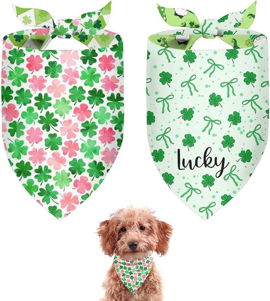 St. Patrick's Day Dog Bandana Reversible 2 Pack Small, St. Patricks Day Pet Bandanas for Dogs Cute Green Shamrock Adjustable Triangle Holiday Scarves for Small Medium Boy Girl Dogs