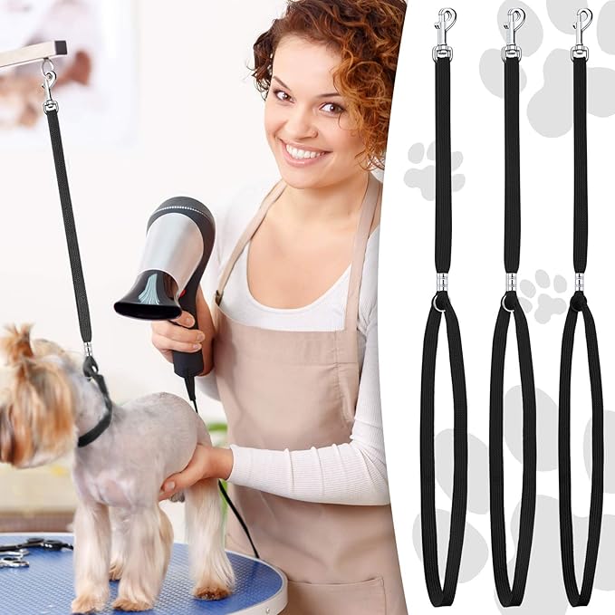 9 Pieces Pet Grooming Loops Nylon Restraint Noose Adjustable Fixed Dog Cat Safety Rope for Pet Grooming Table Bathtub (Black)