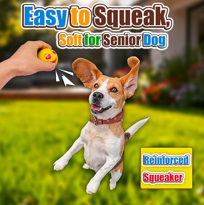 HOLYSTEED Latex Squeaky Dog Balls for Medium Breeds, 6-Pack Emoji Squeaky Dog Toys - 2.5-Inch Rubber Bouncy Fetch Toys, Assorted Colors for Indoor Outdoor Puppy Play