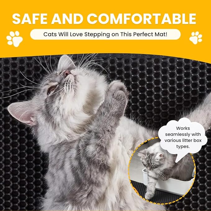 Andalus Brands Large Cat Litter Mat - Waterproof & Urine-Proof Litter Box Mat, Non-Slip Kitty Litter Mats for Floor, Easy to Clean Litter Trapping Design (30" x 24", Black)