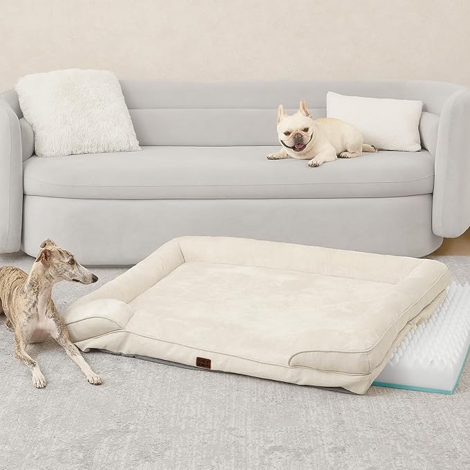 EHEYCIGA Dog Bed Cover Replacement for Medium Dog Bed, Waterproof Washable Removable Cover for Orthopedic Memory Foam Dog Sofa, Non-Slip Bottom, Beige, Cover Only