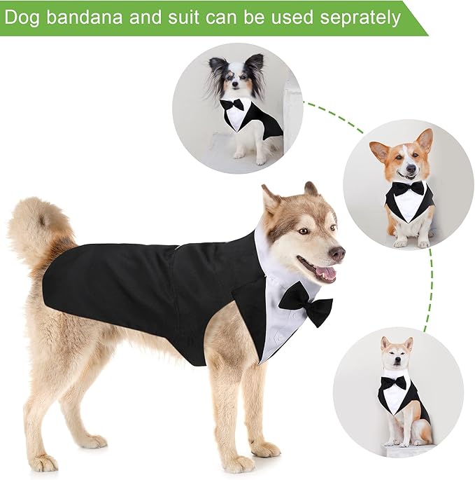 Weewooday Dog Tuxedo and Bandana Set Dogs Formal Tuxedo Pet Wedding Party Suit Wedding Bow Tie Shirt for Birthday Costumes(Cute Style,S)