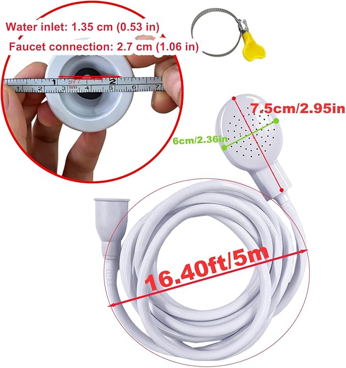 16.40ft/5m Sink Spray Hose, Portable Shampoo Sprayer, Shower Head Spray Hose for Bathing Baby, Pets, Washing Hair, Rinsing Vegetables, Utility Sink