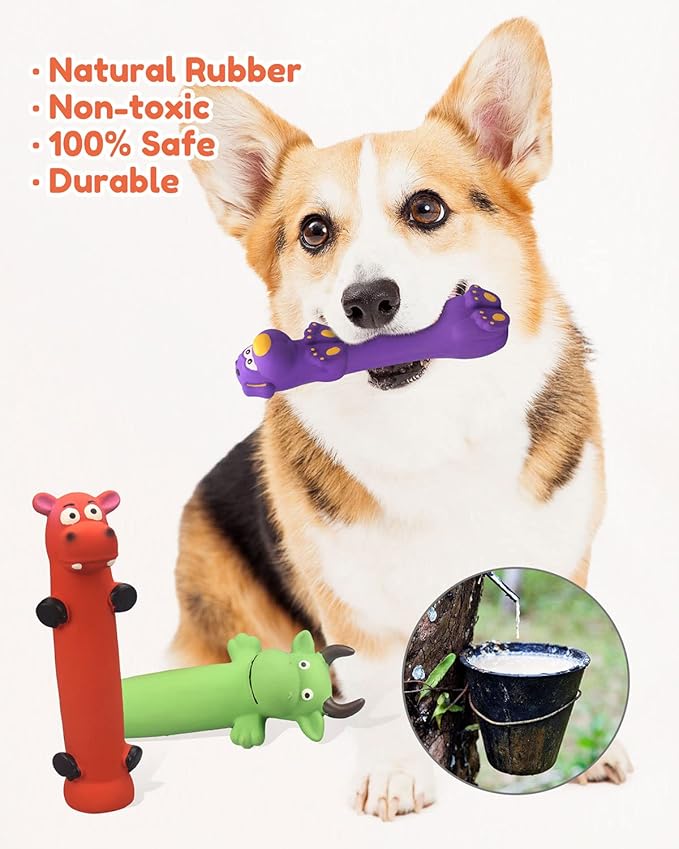 Pweituoet 9" Squeaky Dog Toys - 3 Pack Funny Rubber Squeaky Toys, Latex Dog Chew Toys for Puppy