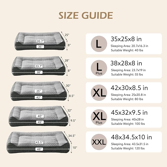 JOEJOY XL Orthopedic Dog Beds Large Sized Dog, Extra Thick Supportive Big Dogs Couch Bed with Sides, Ultra Soft Pet Bed Sofa for Large Dogs, Light Grey, 38''x28''