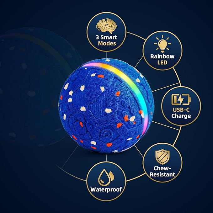 Interactive Dog Ball Toy, Durable E-TPU Material, 3 Play Modes with Colorful Lights, Automatic Moving, Bouncing and Rotating for Medium and Large Dogs Indoor & Outdoor (Blue)