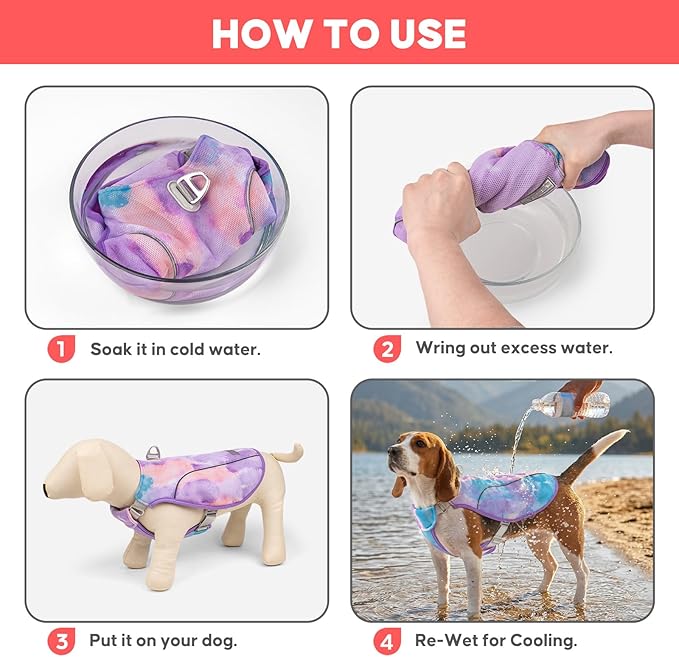 KYEESE Dog Cooling Vest, Breathable Mesh Dog Cooling Shirt for Small Dogs with D-Ring, Sun Protection Reflective Dogs Cooler Jacket with Adjustable Buckle for Summer Hiking Walking, Purple, S