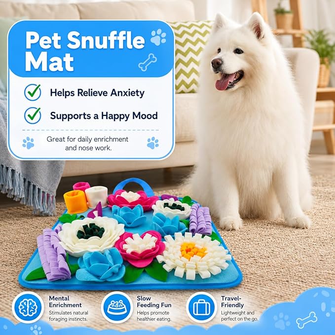 Snuffle Mat for Dogs Sniffing Feeding Mat for Small and Medium Breed Dogs and Cats Non-Slip/Portable/Durable Interactive Puzzle Pet Puppies Toys Encourages Natural Foraging Skills