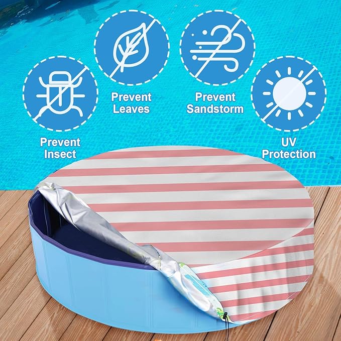 Foldable Round Dog Swimming Pool Cover, for 32 "/63“/48” Collapsible Outdoor Tub, PVC Coating Waterproof and UV Protection, Leakproof Washable Kiddie Pet Small Paddling Bath Accessories