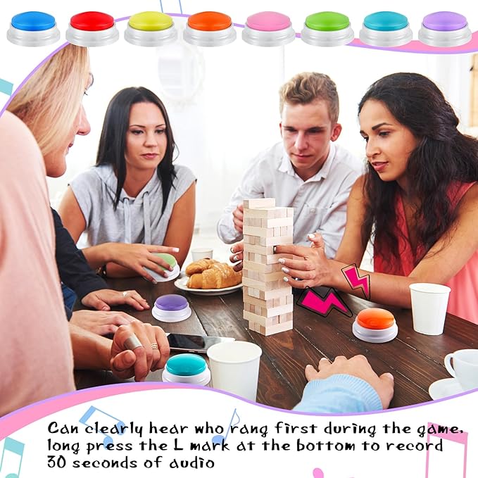 Honoson 8 Pieces Recordable Answer Buzzers Button for Trivia Games Show Buzzers Recording Buttons Gifts for Classroom Team(Elegant Color)