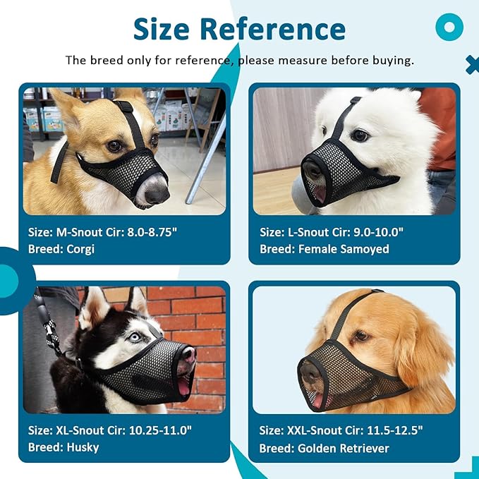 LUCKYPAW Dog Muzzle, Mesh Muzzle for Large Medium Small Dogs, Soft Mouth Guard to Prevent Biting Chewing with Adjustable Head Strap, Perfect for Vet Visit(Black, S)