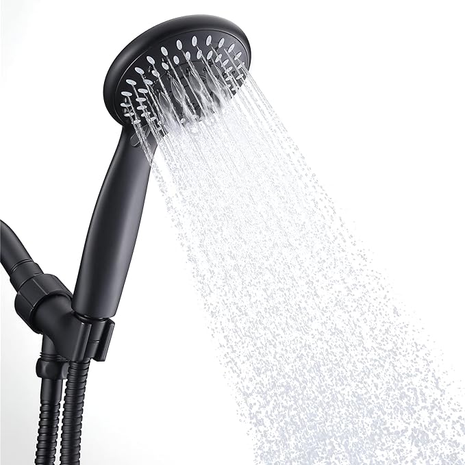 Shower Head with Handheld, Briout 5-Settings Showerhead High Pressure Powerful Water Spray Shower Head with Stainless Steel Hose and Adjustable Mount, Matte Black