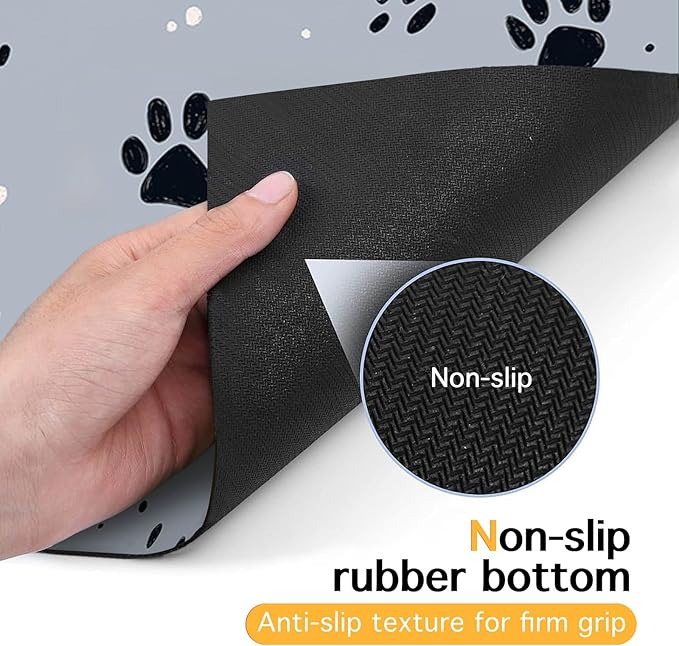 HOMETITUTE 24x16 inch Non Slip Pet Food Mat Cat Bowl Placemat for Food and Water Small Dog Bowl Mats Cat Food Mat Easy to Clean Feeding Mat for Small Pets Paw Print Design