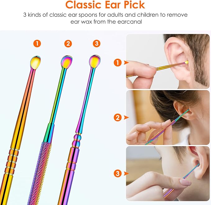 Ear Cleaning Kit,Safe Ear Wax Removal Tool,Earwax Removal Kit,Easy to Use,Painless Ear Pick,with Storage Box and Cleaning Brush (Titanium)