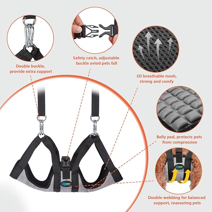 Ownpets Pet Grooming Hammock, Dog Grooming Hammock with Carabiners, Breathable Pet Grooming Harness Sling for Grooming, Hair Nail Trimming Cutting & More, S