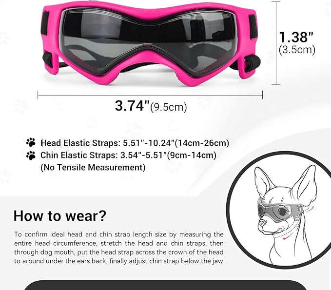 Dog Goggles for Extra Small Breed, Anti-UV Windproof Doggie Sunglasses, Small Dog Glasses Eye Protection for Riding Cycling Hiking, Pink
