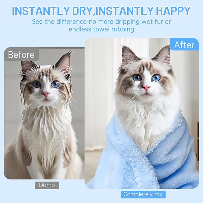 DuckSky 5Pcs Cat Towels Microfiber Pack Bulk, 29.5 x 13.77 inch Quick Drying Absorbent Pet Puppy Towels for Pet Kitten Grooming，Hair Drying Small Puppy Dog，Bathing Shower for pet Hair Dryer Box