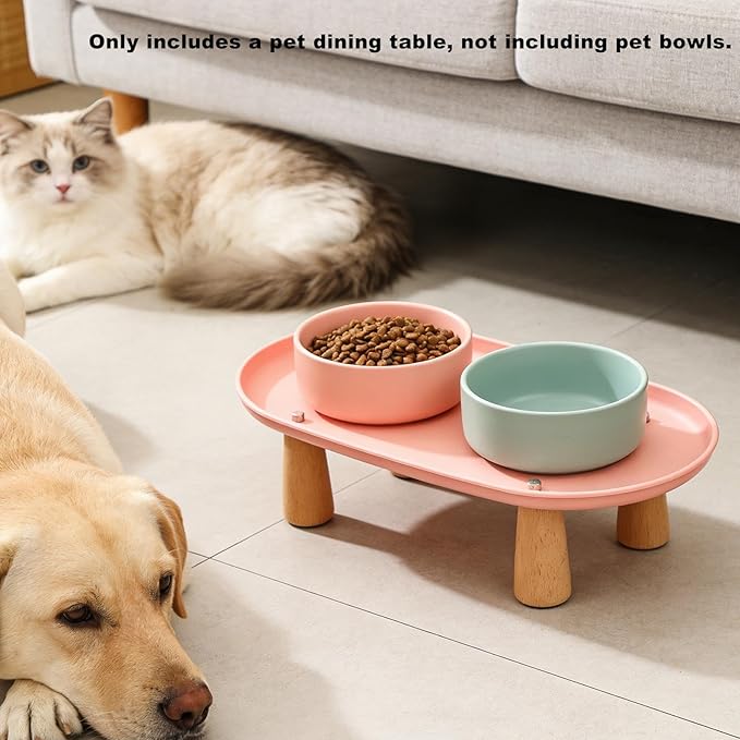 Generic Cat Bowl Raised Stand Rack to Protect Cat Neck Sturdy Non Slip Stable for Feeder Stand Elevated Holder, Pink 38cmx21cm