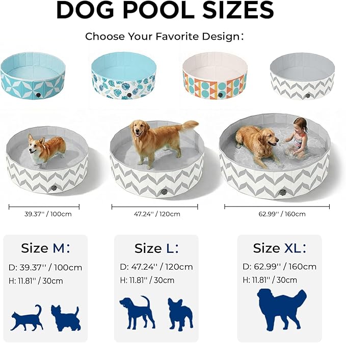 Dog Pool for Large Dogs, Foldable Hard Plastic Pet Swimming Pool, Heavy Duty 0.5mm PVC with Non-Slip Bottom, Portable Kiddie Pool for Dogs, Pet Bath Tub for Backyard Summer, GW 47“