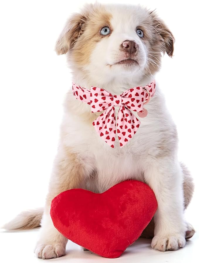 Valentine's Dog Collar & Bow Tie Set,UP URARA PUP Soft & Comfortable Pet Collar with Premium Plastic Buckle for Small, Medium, Large Dog,XL