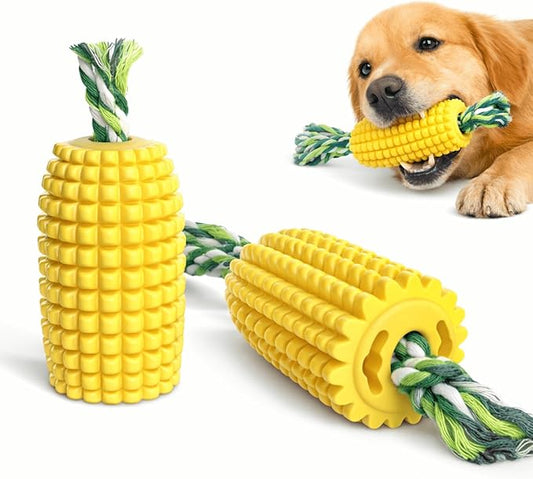 4.37 inch Corn Cob Dog Toys for Aggressive Chewers, Durable Rubber Teething Toys for Puppies, Dog Toys to Keep Them Busy, Bite and Brush Dental Toy for Small Medium and Large Dogs