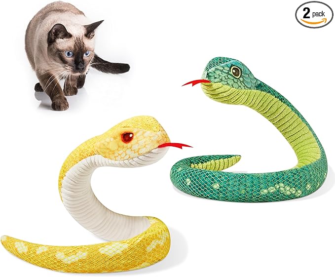 Potaroma Cat Toys Realistic Snake Catnip Crinkly Sound Toy 2 Pcs for Halloween, Mesh Fabric for Teeth Cleaning, Interactive Kicker Toys for Indoor Kitten Exercise 20 Inches