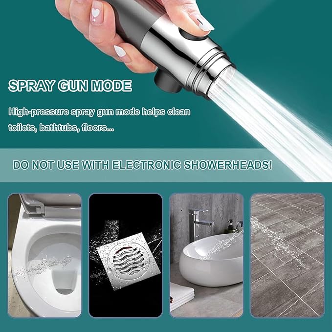 High Pressure Shower Head, 4 Spray Mode High Pressure Filtered Showerhead with 59 Inch Hose and Holder, Massage Handheld Shower Head and Hose Set with Pause Switch for Pets Bath-Remove Chlorine (Gray)