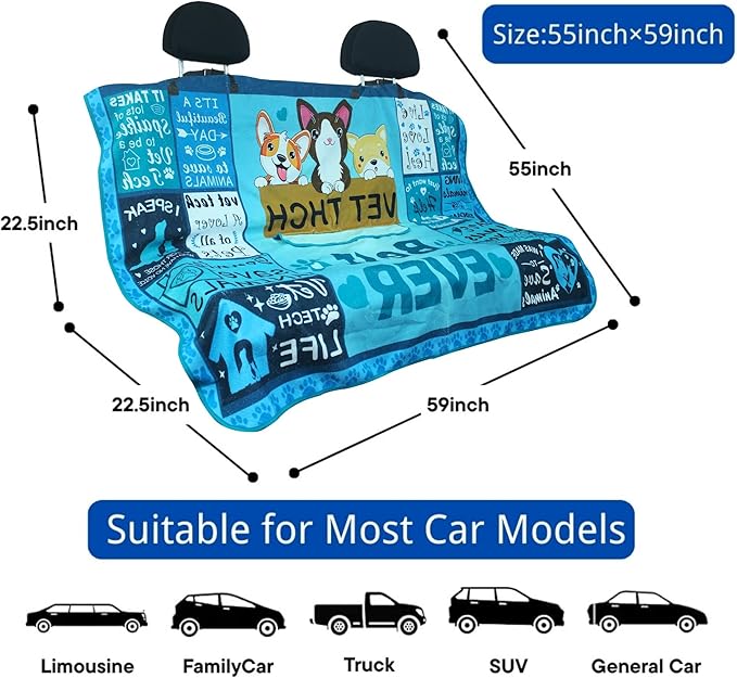 Waterproof Back Seat Cover for Dogs and Kids, Car Seat Protector Under Baby Car Seat, Child and Dog Car Seat Cover Blanket for Rear Bench(Vet Tech Gift, Rear Bench Seat Towel)