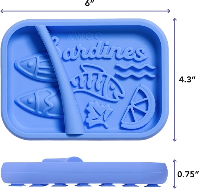 Awoo Sardina - Silicone Lick Mat + Slow Feeder for Cats & Small Dogs - Non-Slip Design with Suction Cups - Dishwasher Safe Pet Dish - Extends Mealtime and Reduces Anxiety - for Wet & Dry Food (Cobalt)