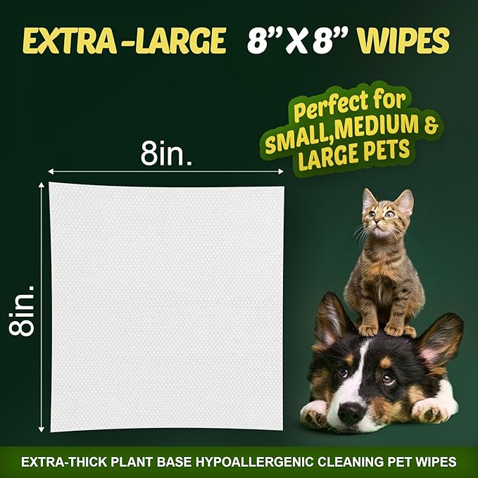Petazy Pet Wipes for Dogs and Cats – 100 Count (8x8in) Hypoallergenic, Deodorizing Dog Wipes for Paws, Ears and Butt | XL with Aloe & Coconut oil, Lavender Scented | Travel Size, Single On-the-Go Pack