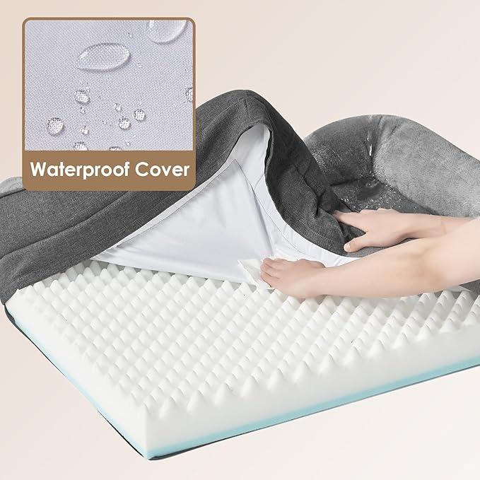 EHEYCIGA Orthopedic Dog Bed for Medium Dog, 35x22 Inch Memory Foam Dog Couch Bed with Sides, Waterproof Liner & Washable Removable Cover, Bolster Pet Sofa, Grey