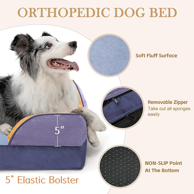 Comfort Expression Orthopedic Dog Bed for Extra Large Dogs 42x30 Inch, Waterproof Egg Crate Foam XL Pet Bed with Bolsters, Dog Couch with Washable Cover & Non-Slip Bottom, Twilight Wave