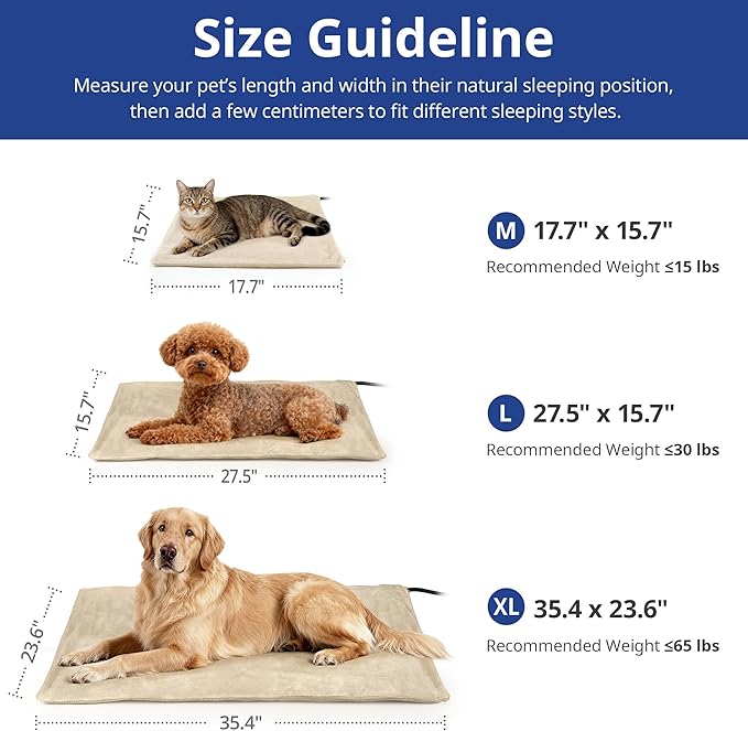 NICREW Dog Heating Pad, Temperature Adjustable Heated Dog Bed with Auto Shut Off Timer, Indoor Pet Heated Bed Mat for Cats and Dogs, 27.5 x 15.7 Inches, 75W