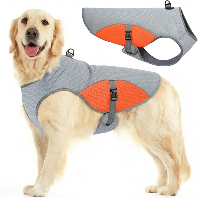 Dog Cooling Vest for Extra Large Dogs, Dog Cooling Jacket with Mesh and D Ring, Pet Reflective Stripe Cooler Coat for Hot Summer, Orange-3XL