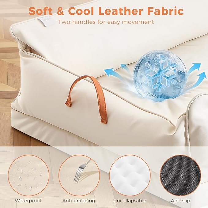 Removable Orthopedic Dog Beds for Large Dogs, Leather Memory Foam Dog Sofa Bed, Waterproof Durable Dogs Bed Couch with Non Skid Bottom for All Pet Sizes (Beige, Medium)