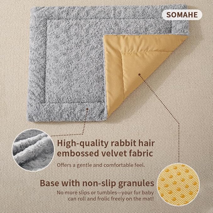 SOMAHE Self Warming Cat Bed Mat, Washable Self Heating Cat Mat, Extra Warm Thermal Pet Pad with Non-Slip Bottom, Soft Plush Faux Fur for Indoor Pet Sleep Cushion, 23x15 Inch Grey