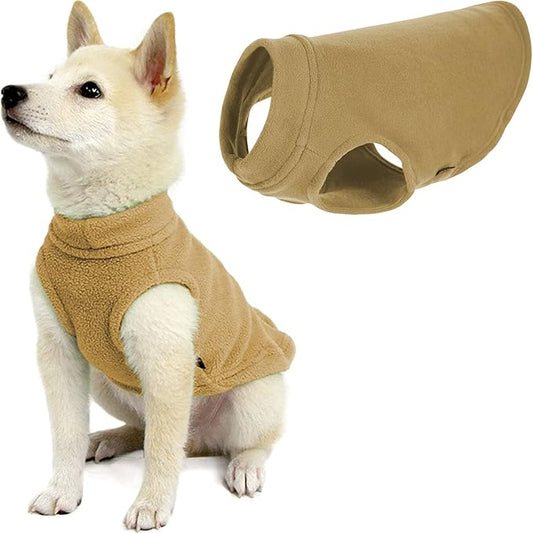 Gooby - Stretch Fleece Vest, Pullover Fleece Vest Jacket Sweater for Dogs, Sand, Small